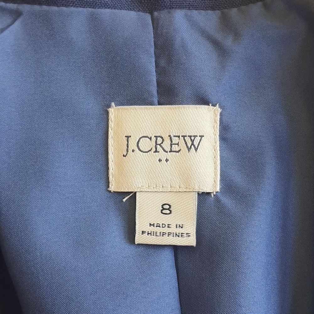 J. CREW Womens Linen Cotton Blazer Bright Navy Blue Peak Lapel Business Casual - Picture 2 of 14